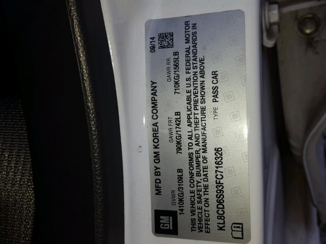 KL8CD6S93FC716326 - 2015 CHEVROLET SPARK 1LT Белый фото 10