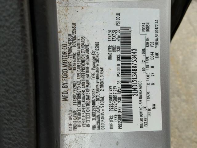 3LNDL2L34BR753443 - 2011 LINCOLN MKZ HYBRID SILVER photo 10