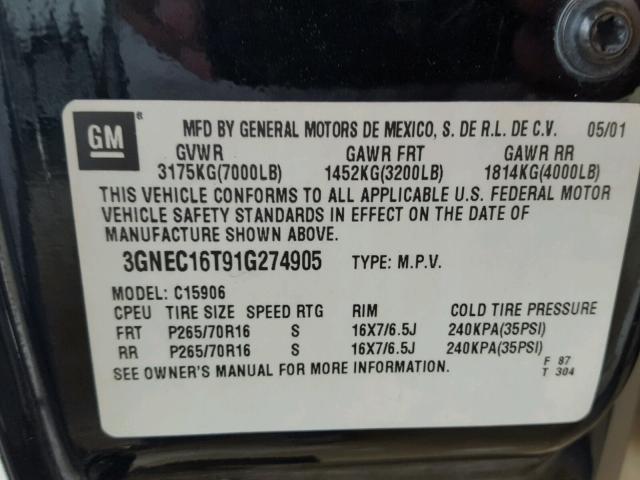 3GNEC16T91G274905 - 2001 CHEVROLET SUBURBAN C BLACK photo 10