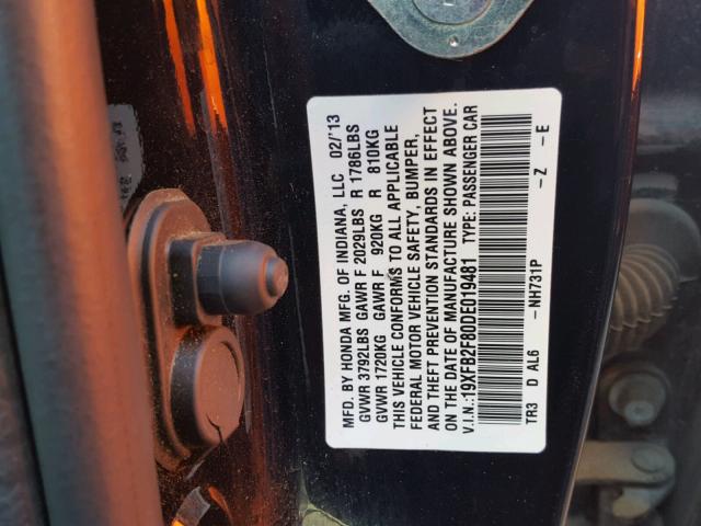 19XFB2F80DE019481 - 2013 HONDA CIVIC EX Qara foto 10