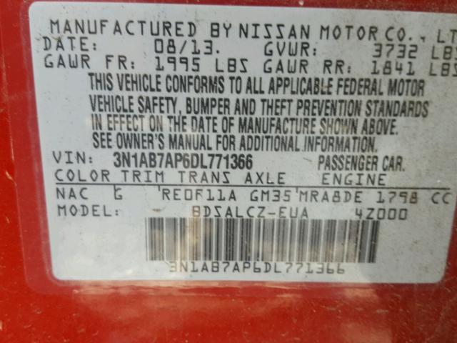 3N1AB7AP6DL771366 - 2013 NISSAN SENTRA S RED photo 10