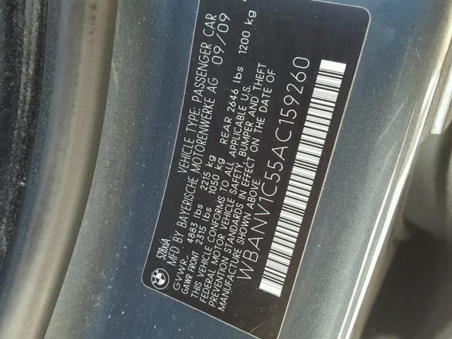 WBANV1C55AC159260 - 2010 BMW 528 XI GRAY photo 10