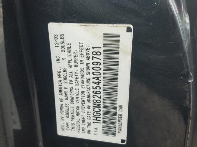 1HGCM82654A009781 - 2004 HONDA ACCORD EX CHARCOAL photo 10