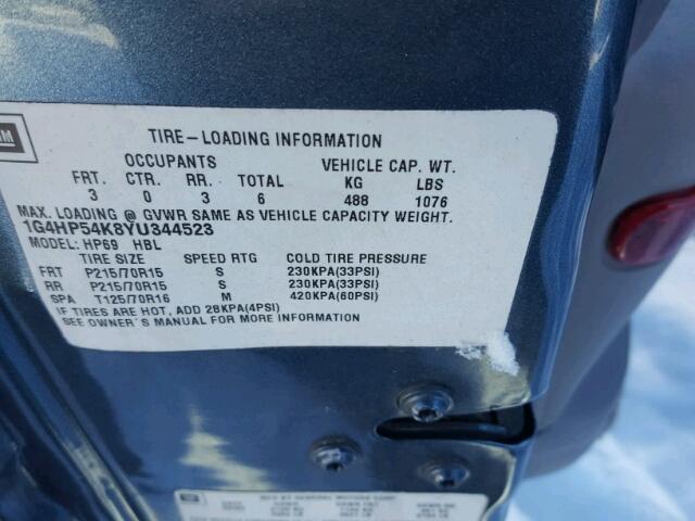 1G4HP54K8YU344523 - 2000 BUICK LESABRE CU BLUE photo 10