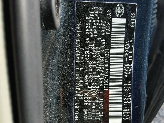 4T1BD1FK4DU079291 - 2013 TOYOTA CAMRY HYBR BLUE photo 10