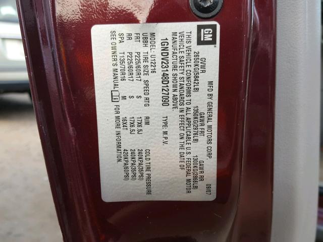 1GNDV23148D127090 - 2008 CHEVROLET UPLANDER L MAROON photo 10