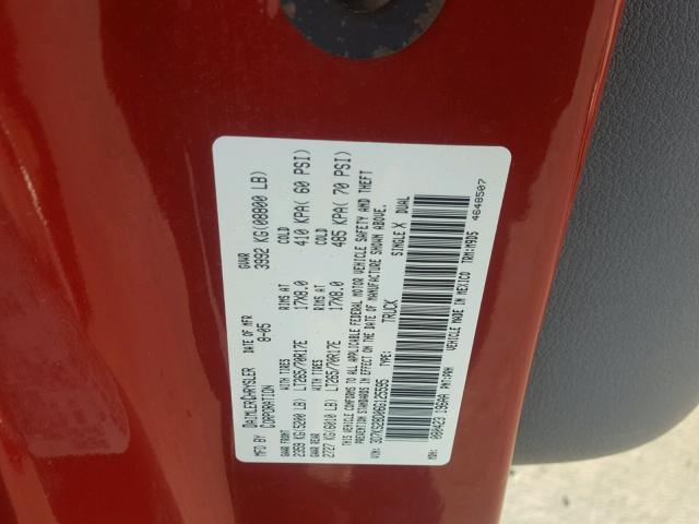 3D7KS28D06G125595 - 2006 DODGE RAM 2500 S RED photo 10