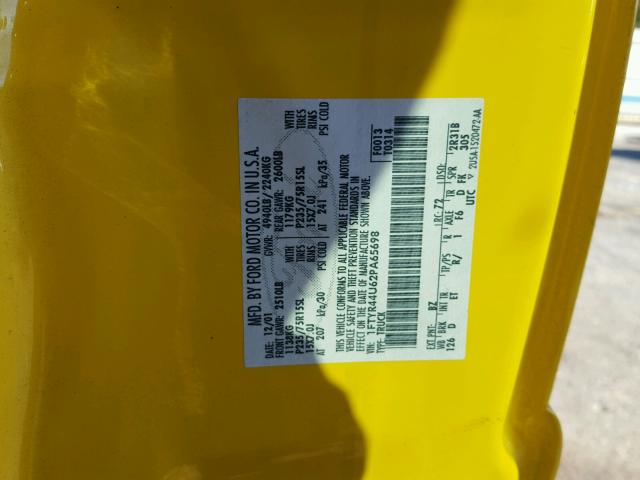 1FTYR44U62PA65698 - 2002 FORD RANGER SUP YELLOW photo 10