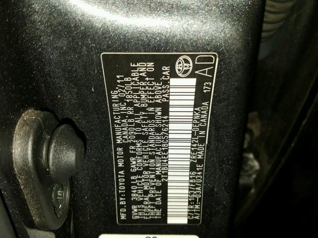 2T1BU4EE1BC576214 - 2011 TOYOTA COROLLA BA GRAY photo 10