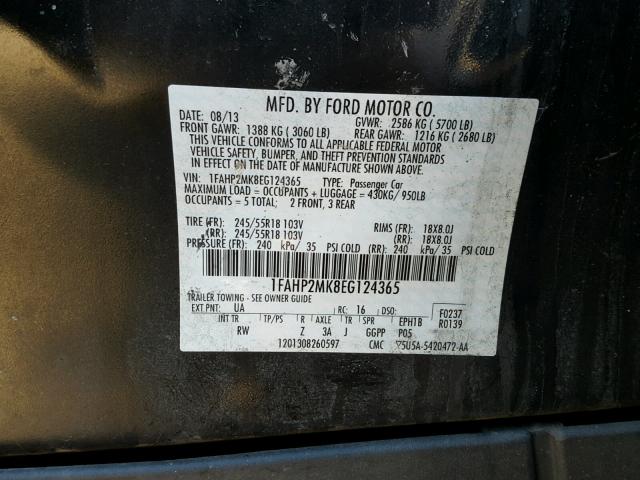 1FAHP2MK8EG124365 - 2014 FORD TAURUS POL BLACK photo 10