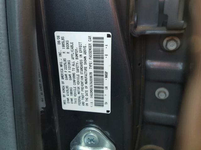 1HGCM56747A009678 - 2007 HONDA ACCORD EX CHARCOAL photo 10