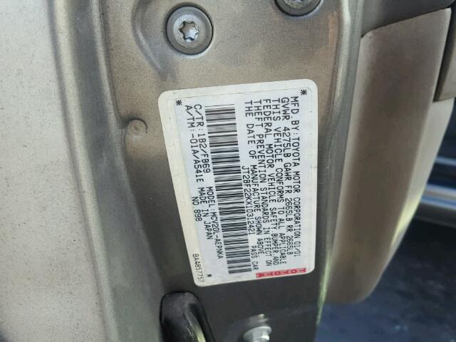 JT2BF22KX10312421 - 2001 TOYOTA CAMRY CE GRAY photo 10