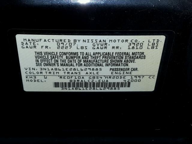 3N1AB61E28L629885 - 2008 NISSAN SENTRA 2.0 BLACK photo 10