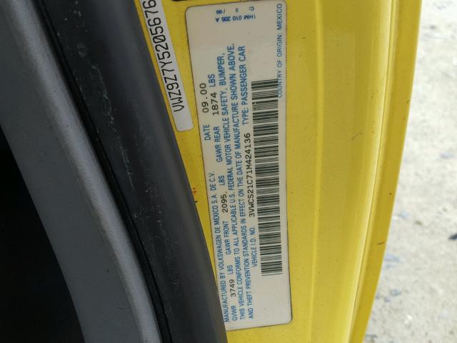 3VWCS21C71M424136 - 2001 VOLKSWAGEN NEW BEETLE 黄色 照片 10