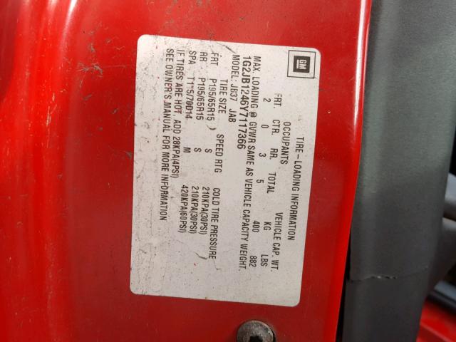 1G2JB1246Y7117366 - 2000 PONTIAC SUNFIRE SE RED photo 10