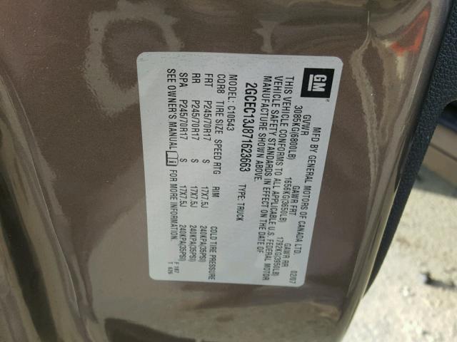 2GCEC13J871623663 - 2007 CHEVROLET SILVERADO BROWN photo 10