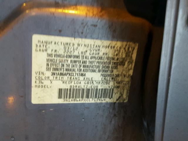 3N1AB6APXCL717464 - 2012 NISSAN SENTRA 2.0 GRAY photo 10