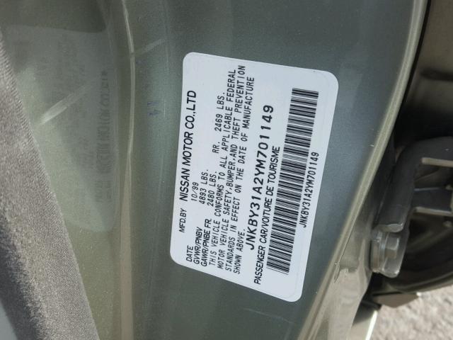 JNKBY31A2YM701149 - 2000 INFINITI Q45 BASE GREEN photo 10