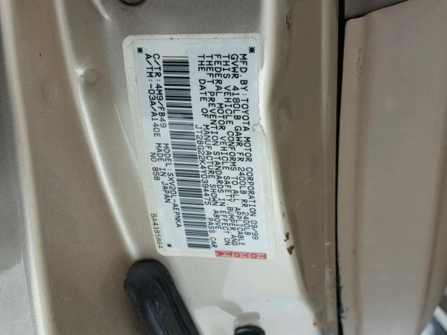 JT2BG22K4Y0394475 - 2000 TOYOTA CAMRY CE GOLD photo 10