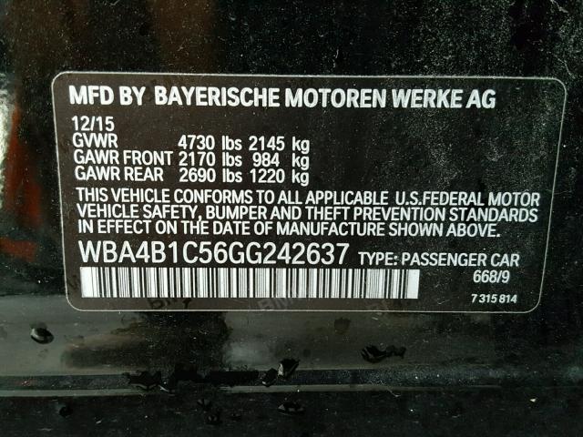 WBA4B1C56GG242637 - 2016 BMW 435 I BLACK photo 10