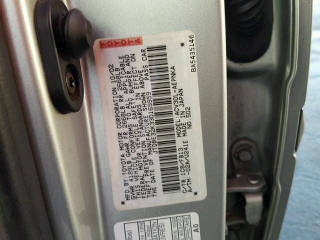 JTDBE32K330169959 - 2003 TOYOTA CAMRY LE SILVER photo 10