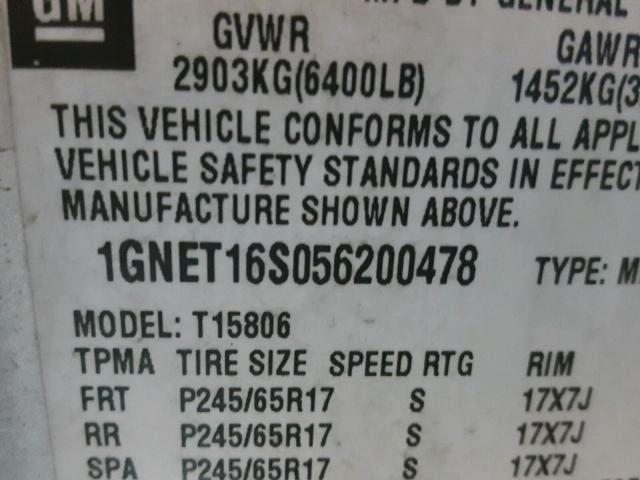 1GNET16S056200478 - 2005 CHEVROLET TRAILBLAZE SILVER photo 10