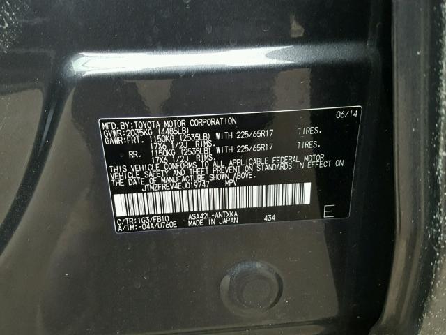 JTMZFREV4EJ019747 - 2014 TOYOTA RAV4 LE Grafit foto 10