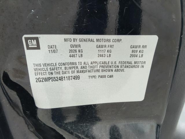 2G2WP552481187499 - 2008 PONTIAC GRAND PRIX BLACK photo 10