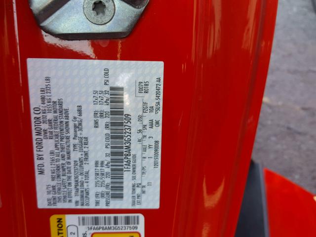 1FA6P8AM3G5237509 - 2016 FORD MUSTANG RED photo 10