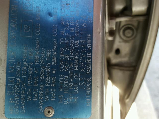 JS3TX92V644111674 - 2004 SUZUKI XL7 EX SILVER photo 10