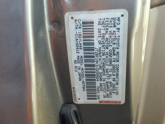 JT2BF28K310299924 - 2001 TOYOTA CAMRY LE GRAY photo 10