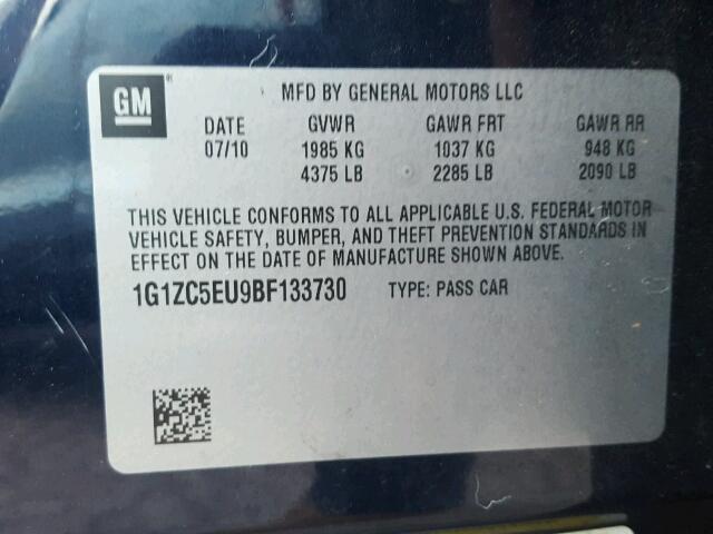 1G1ZC5EU9BF133730 - 2011 CHEVROLET MALIBU 1LT ლურჯი ფოტო 10