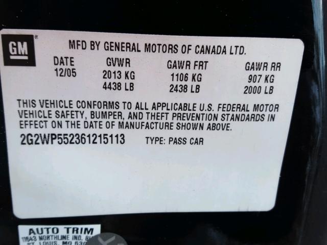 2G2WP552361215113 - 2006 PONTIAC GRAND PRIX 黑色 照片 10