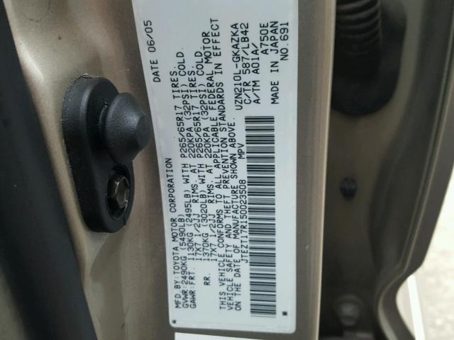 JTEZT17R150023508 - 2005 TOYOTA 4RUNNER LI TAN photo 10