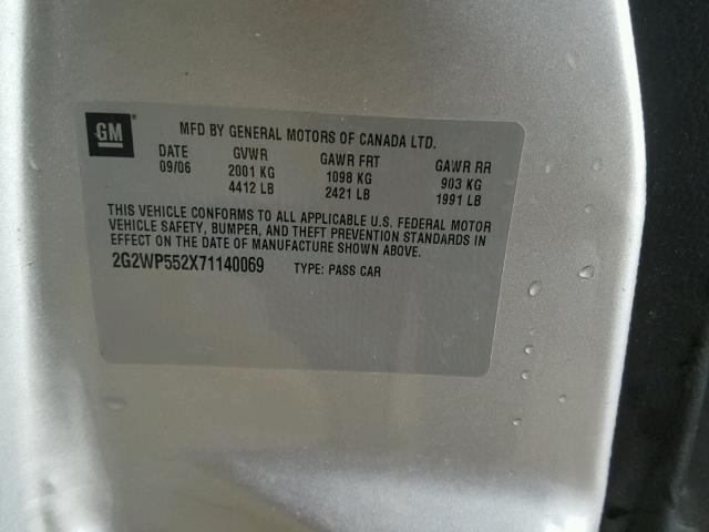 2G2WP552X71140069 - 2007 PONTIAC GRAND PRIX SILVER photo 10