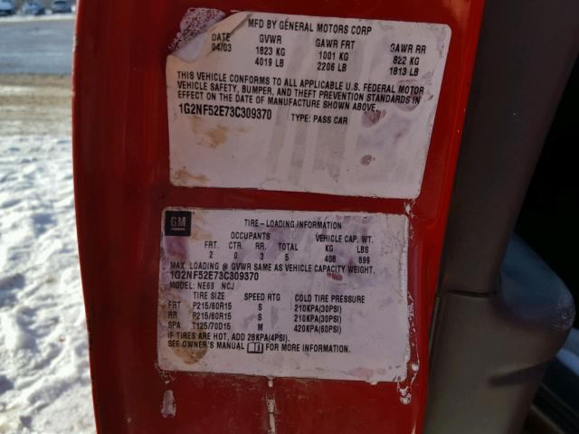 1G2NF52E73C309370 - 2003 PONTIAC GRAND AM S წითელი ფოტო 10