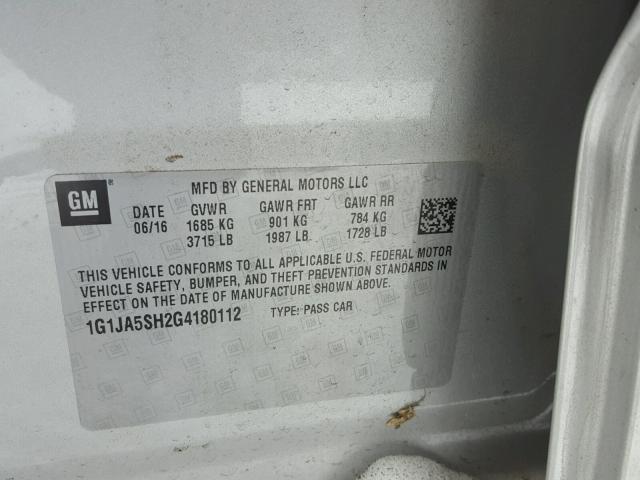 1G1JA5SH2G4180112 - 2016 CHEVROLET SONIC LS 银色 照片 10