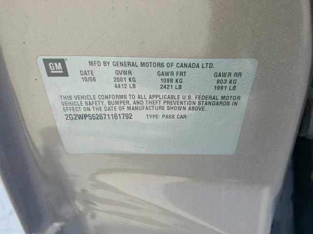 2G2WP552671161792 - 2007 PONTIAC GRAND PRIX BROWN photo 10