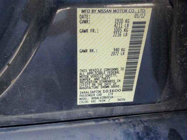 1N4AL3AP7DC103600 - 2013 NISSAN ALTIMA 2.5 GRAY photo 10