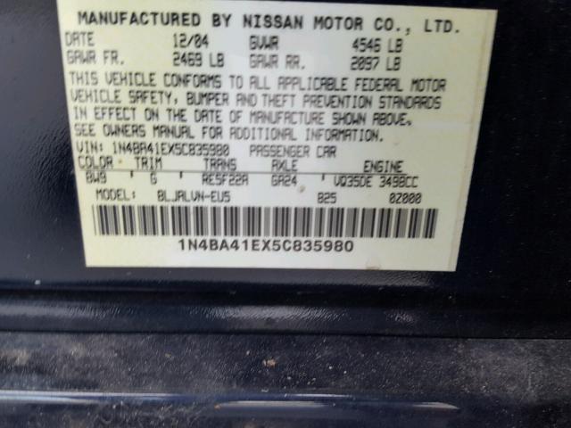 1N4BA41EX5C835980 - 2005 NISSAN MAXIMA SE BLUE photo 10