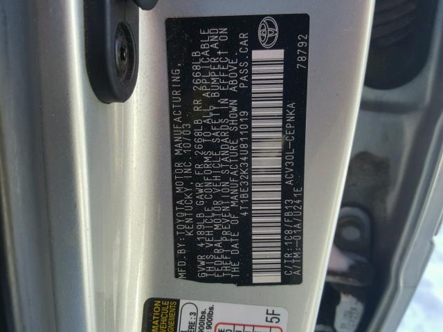 4T1BE32K34U811019 - 2004 TOYOTA CAMRY LE SILVER photo 10