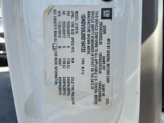 1GNDV33L86D184722 - 2006 CHEVROLET UPLANDER L 白色 照片 10