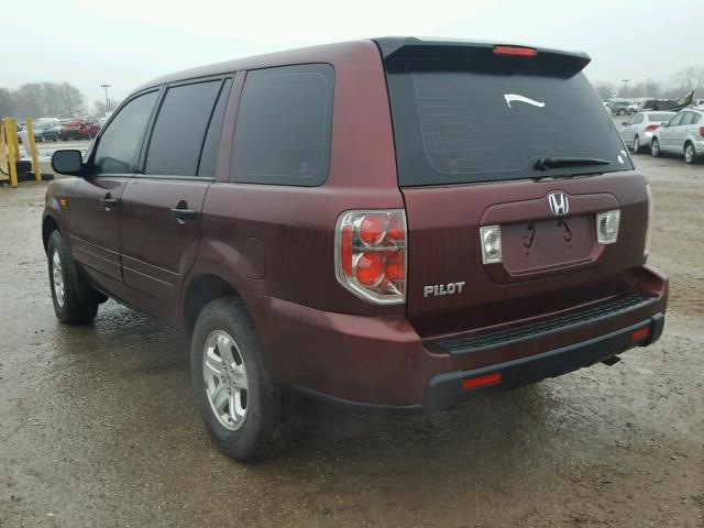 5FNYF28157B020881 - 2007 HONDA PILOT LX BURGUNDY photo 3