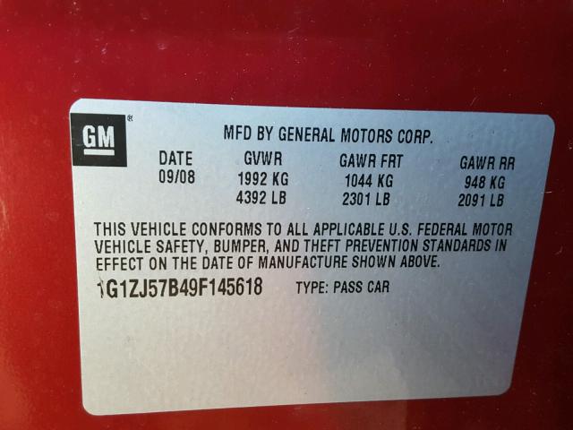 1G1ZJ57B49F145618 - 2009 CHEVROLET MALIBU 2LT MAROON photo 10