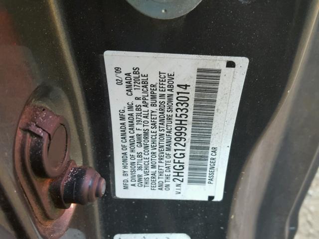 2HGFG12999H533014 - 2009 HONDA CIVIC EXL 灰色 照片 10