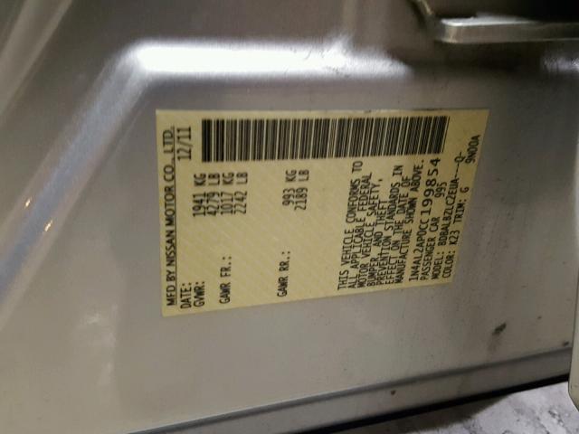 1N4AL2AP0CC199854 - 2012 NISSAN ALTIMA BAS SILVER photo 10