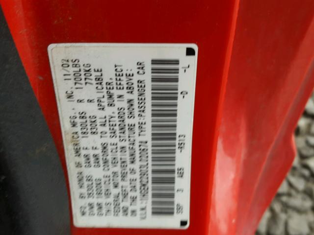 1HGEM22903L020674 - 2003 HONDA CIVIC EX RED photo 10