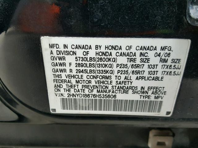 2HNYD18676H535606 - 2006 ACURA MDX TOURIN BLACK photo 10