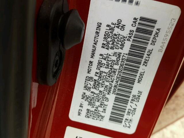 1NXBU40E29Z063571 - 2009 TOYOTA COROLLA BA RED photo 10