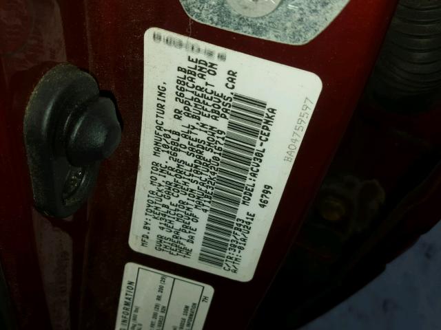 4T1BE32K42U016719 - 2002 TOYOTA CAMRY LE 红色 照片 10